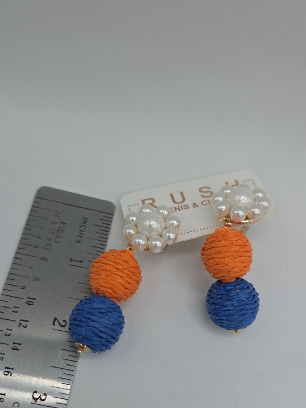 5 for $25! RUSH by Denis & Charles Orange & Blue Pearl Drop Earrings - Picture 5 of 5